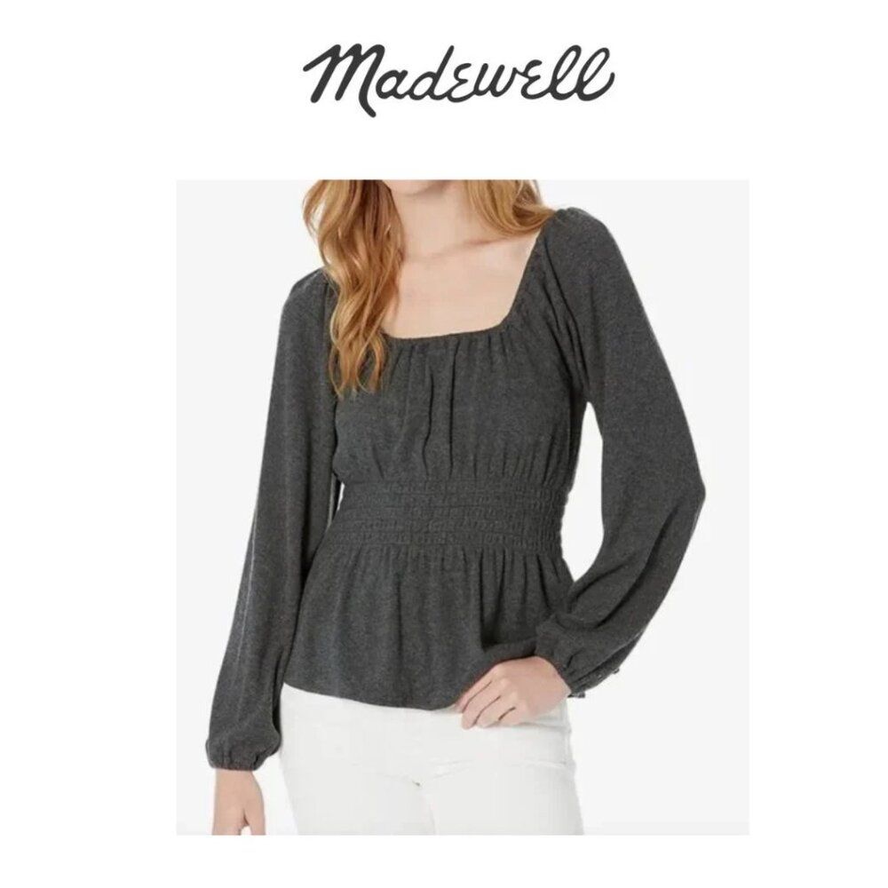 NWT - Madewell Plush Square-Neck Smocked Top